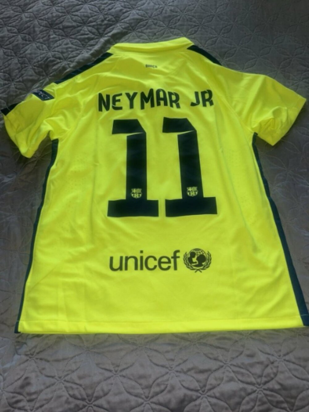FC Barcelona Neymar Jr #11 Nike Neon Yellow Soccer Jersey UCL Patches